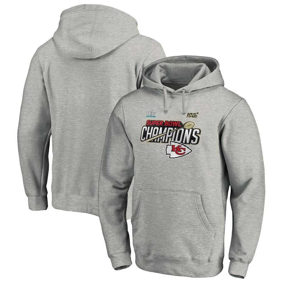 Kansas City Chiefs NFL Pro Line by Fanatics Branded Super Bowl LIV Champions Trophy Collection Locker Room Pullover Hoodie Heather Gray,We sell and wholesale Kansas City Chiefs NFL Pro Line by Fanatics Branded Super Bowl LIV Champions Trophy Collection Locker Room Pullover Hoodie Heather Gray on line form chian!